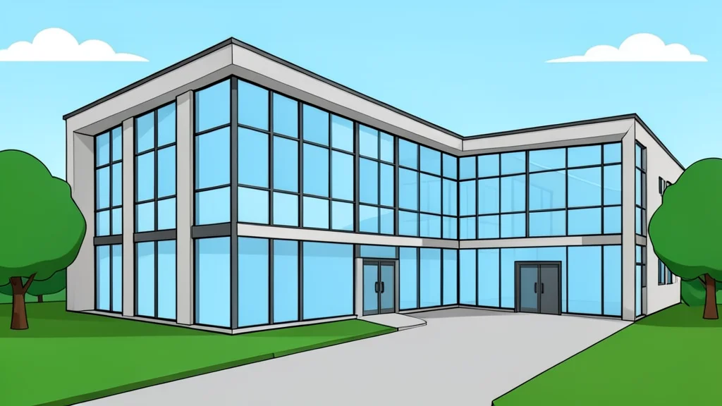 A modern research laboratory building with large glass windows and a quiet courtyard