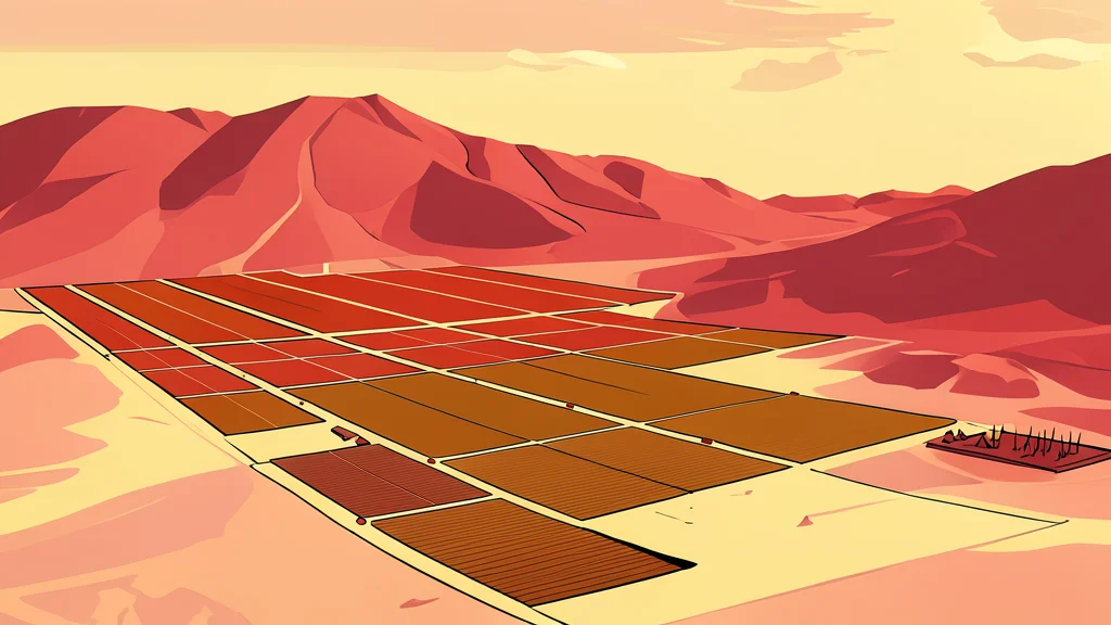 A vast field of solar panels arranged in rows under a bright blue sky