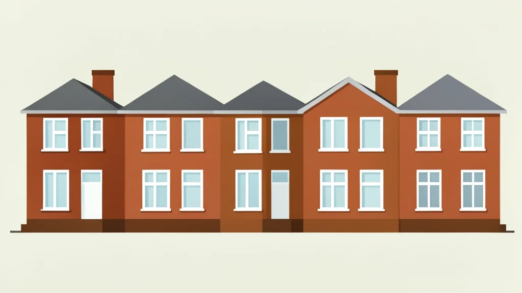 A row of terraced houses with brick facades and white window frames