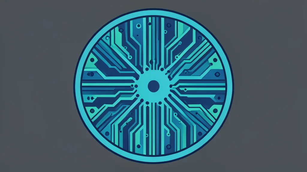 A close-up vector illustration of a silicon wafer with intricate, glowing circuit patterns.
