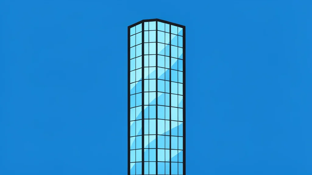 A modern glass skyscraper reflecting a clear blue sky