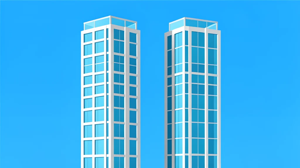 Two modern glass skyscrapers standing side by side against a clear sky