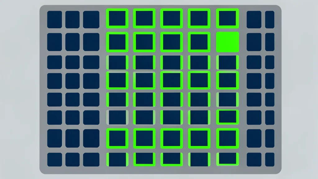 A close-up view of a silicon wafer with a grid of square integrated circuits