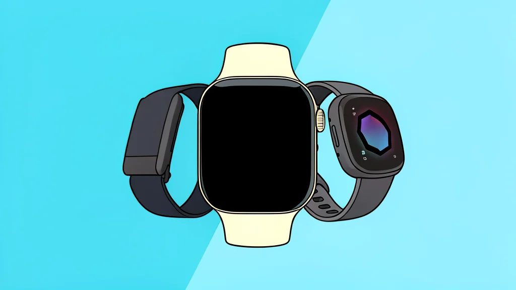A sleek, modern fitness tracker resting on a wooden surface next to a pair of running shoes