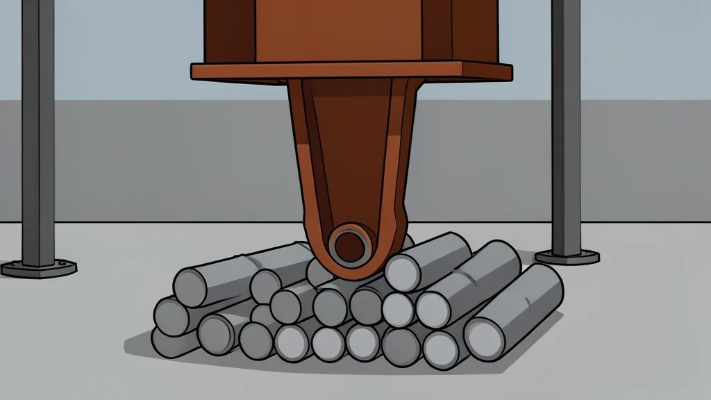 A heavy industrial crane arm extending over a steel beam structure