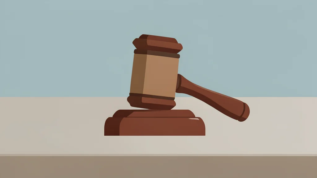 A wooden gavel resting on a polished desk surface