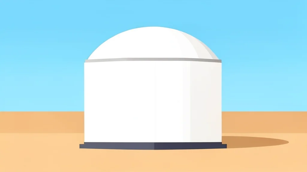 A large, white, cylindrical nuclear reactor containment building with a dome roof, standing in a desert landscape.