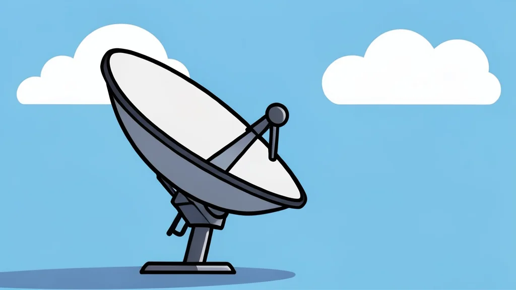 A satellite dish antenna pointing towards a cloudy sky