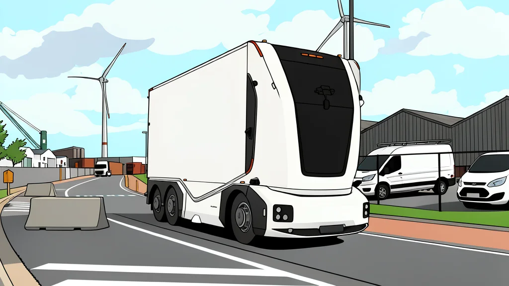 A sleek, cab-less electric truck driving on a paved highway