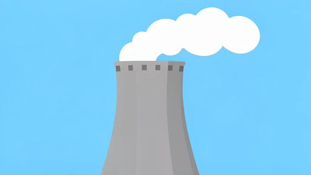 A large industrial cooling tower emitting steam into a clear sky