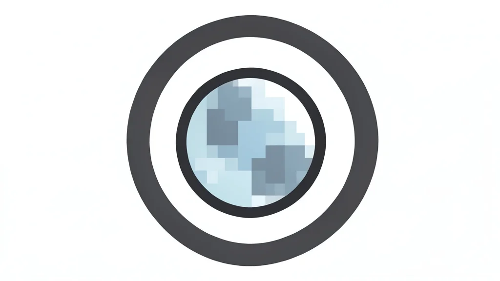 A stylized vector illustration of a surveillance camera lens with a pixelated mosaic effect covering the center.
