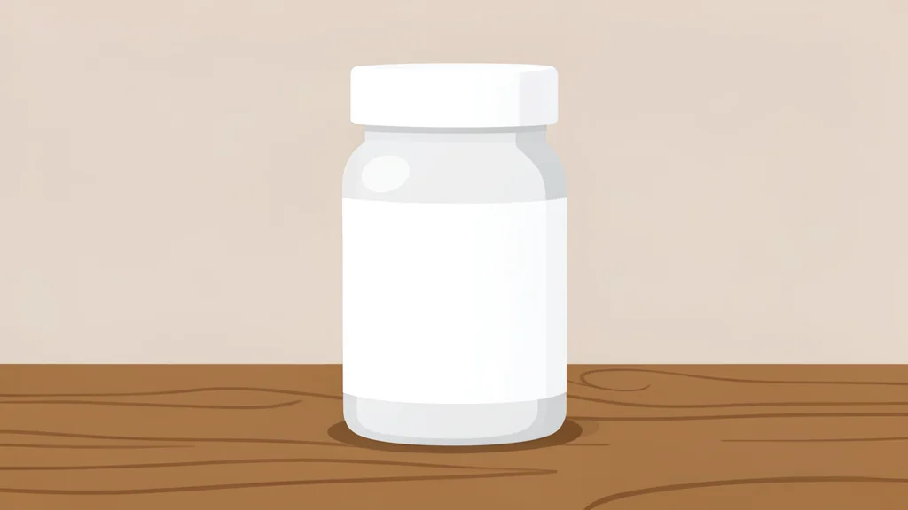 A white pill bottle standing on a wooden surface