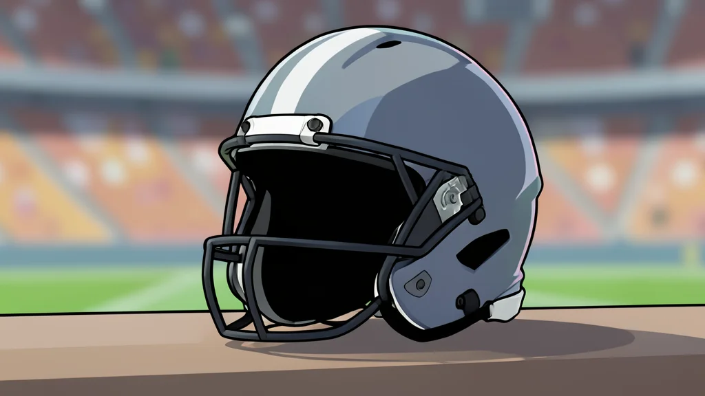 A football resting on the green grass of a stadium field