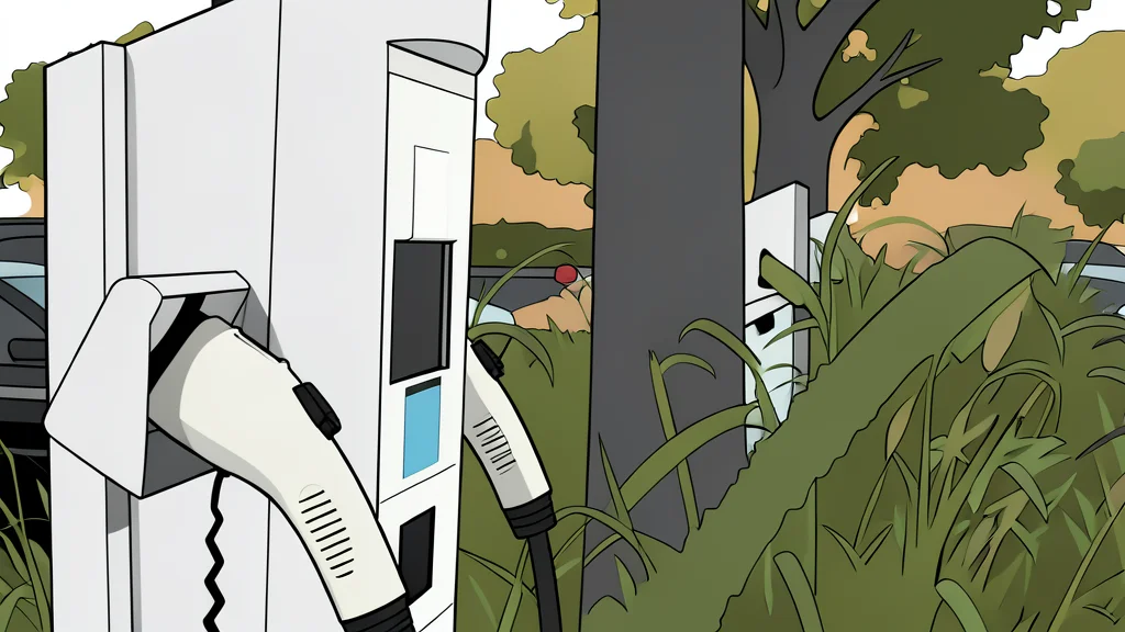 A row of white electric vehicle charging stations standing in a line on a paved roadside area