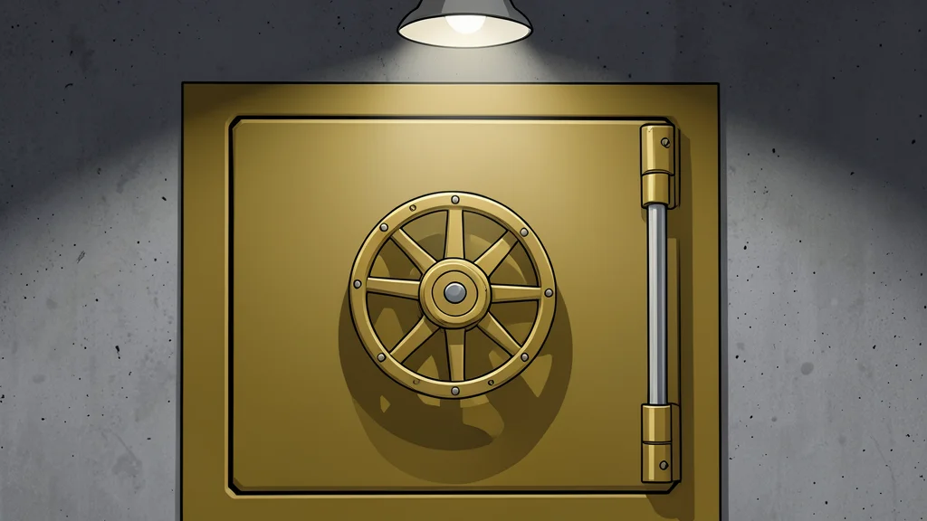 A digital coin resting on a polished wooden desk next to a stack of paper currency.