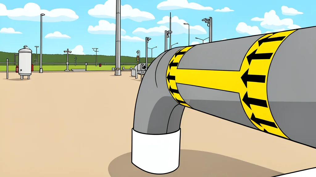 A network of large-diameter steel pipelines stretching across a flat landscape