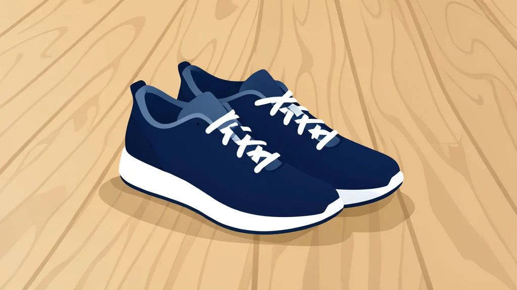 A pair of athletic sneakers resting on a polished wooden floor