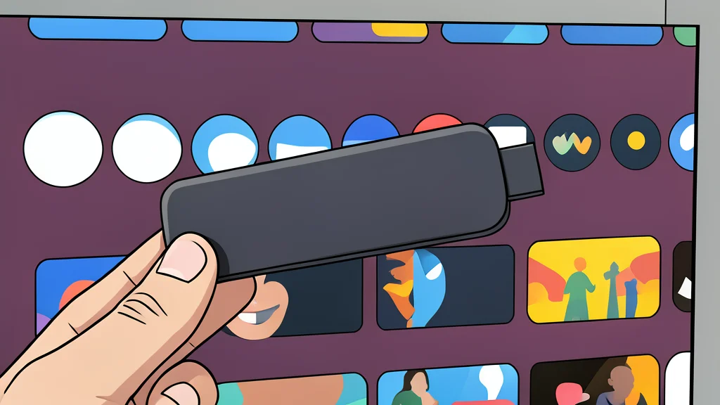 A black rectangular streaming media stick plugged into the back of a television
