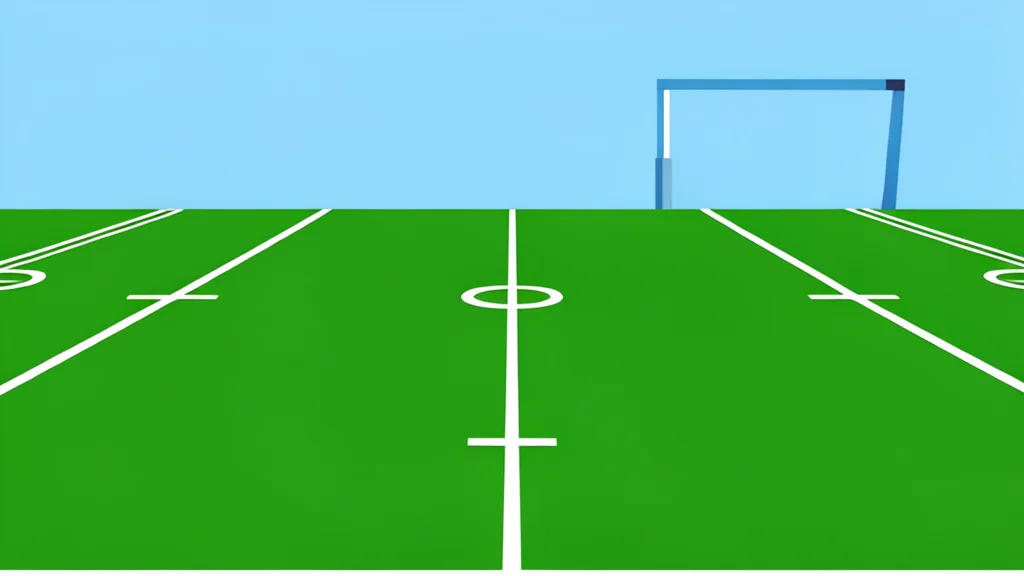 A green football field with white yard lines and a goalpost in the distance