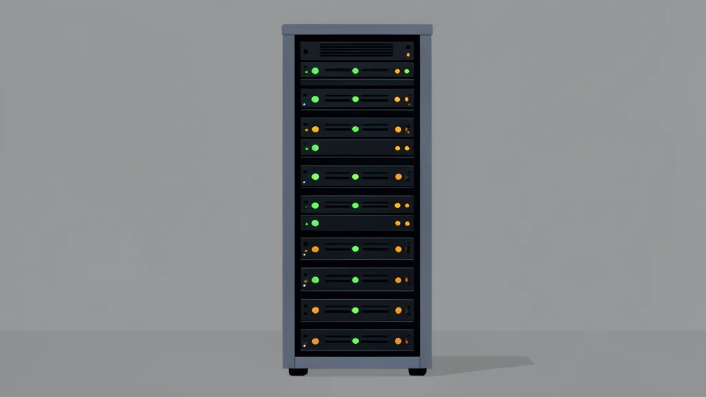 A server rack in a data center with blinking status lights