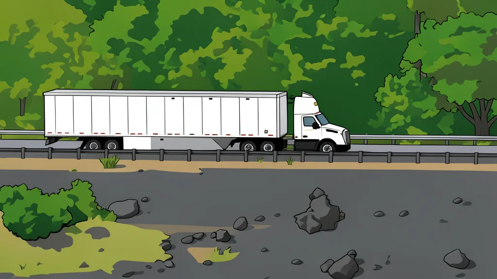 A semi-truck trailer parked on an asphalt highway