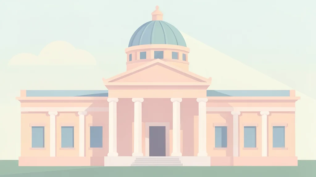 A large, ornate neoclassical building with tall columns and a dome, bathed in soft morning light