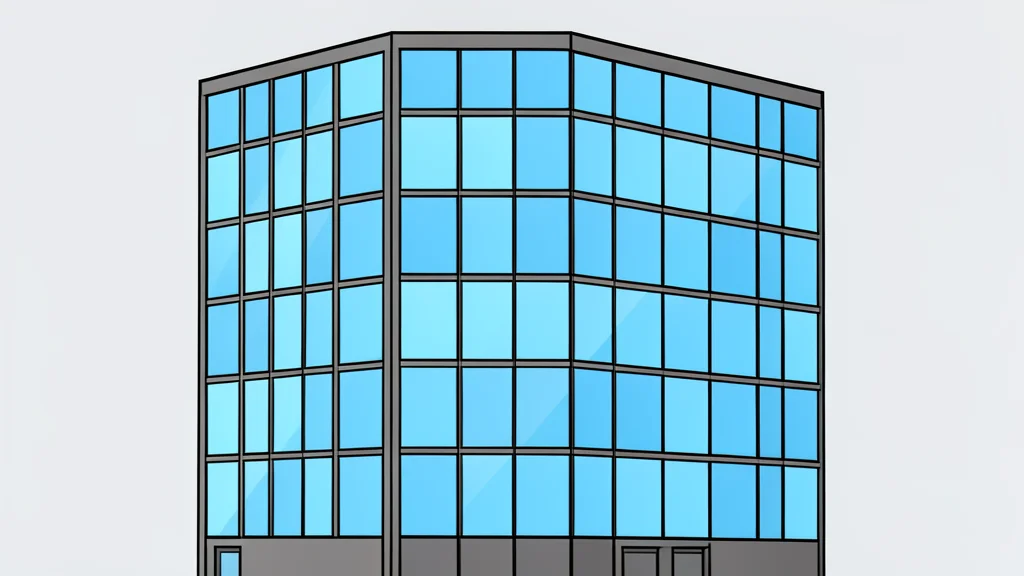 A modern glass office building with a grid of windows reflecting the sky