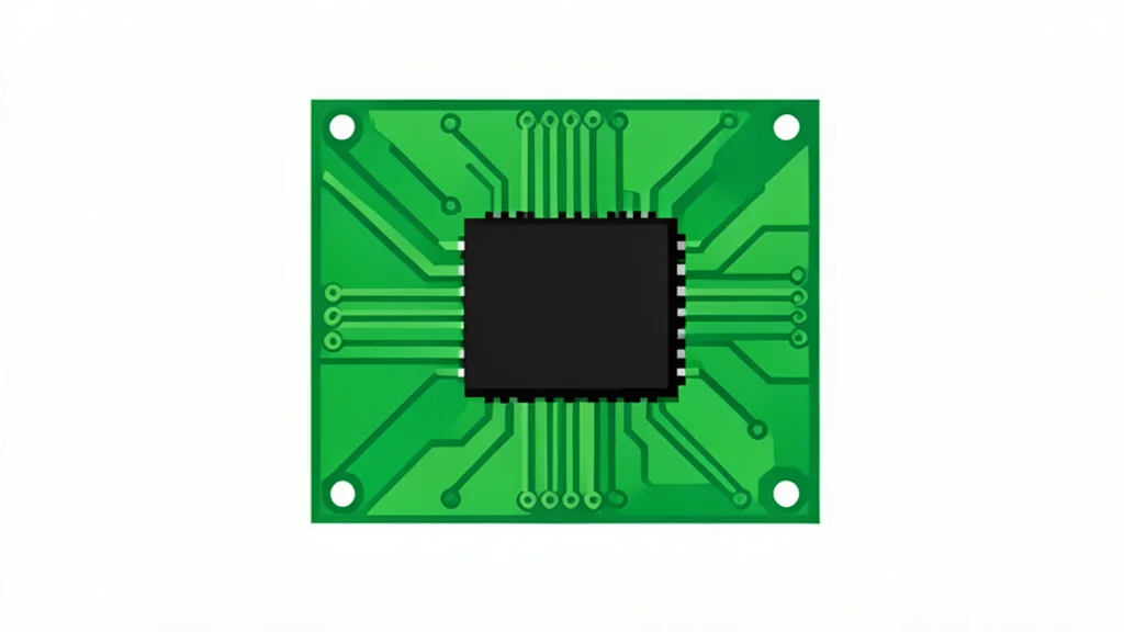 A close-up of a black integrated circuit chip mounted on a green printed circuit board