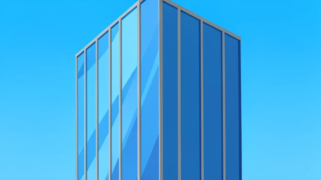 A modern glass skyscraper facade reflecting a clear blue sky