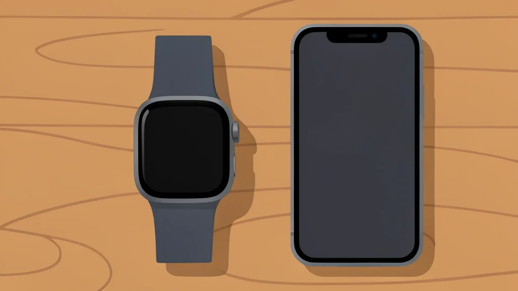 A sleek, modern smartwatch resting on a wooden surface next to a smartphone