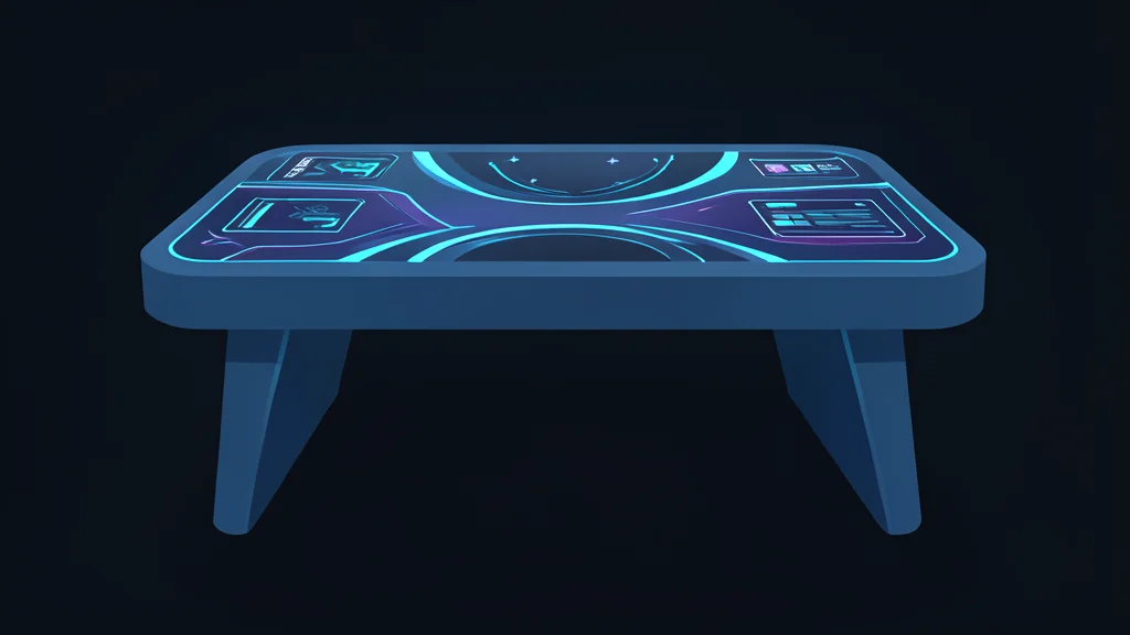 A sleek, modern electronic gaming table with a glowing digital interface