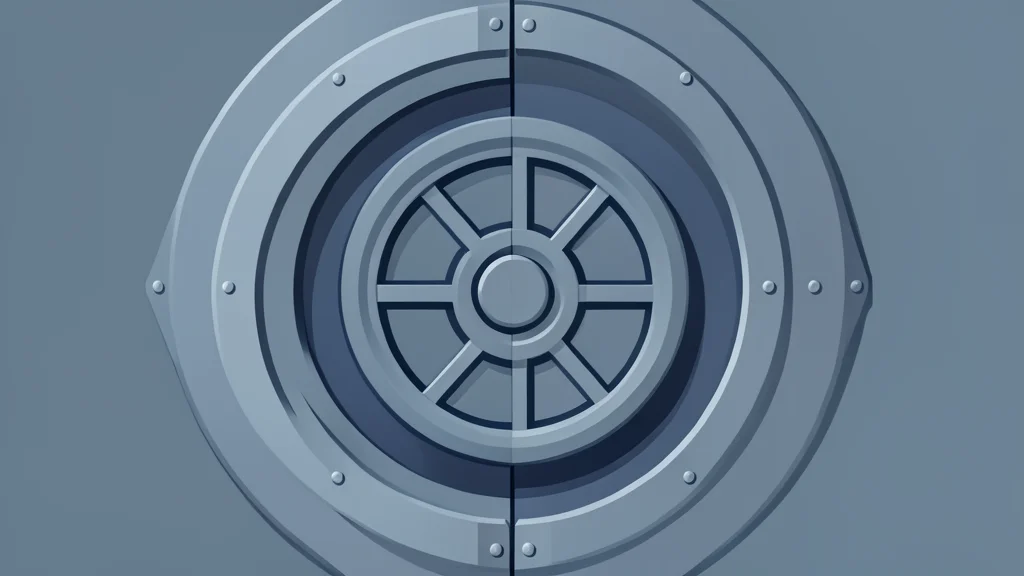 A heavy, circular wheel mechanism set into a thick, metallic vault door.