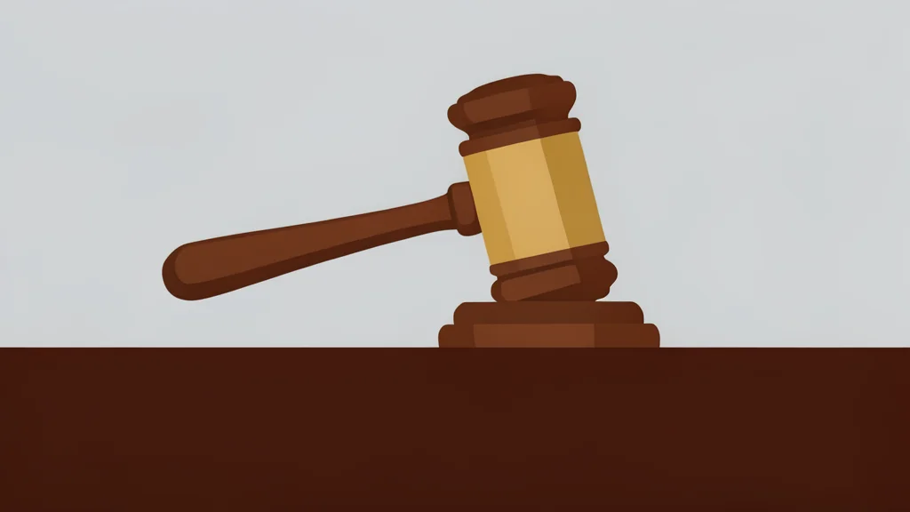 A wooden gavel resting on a dark mahogany desk