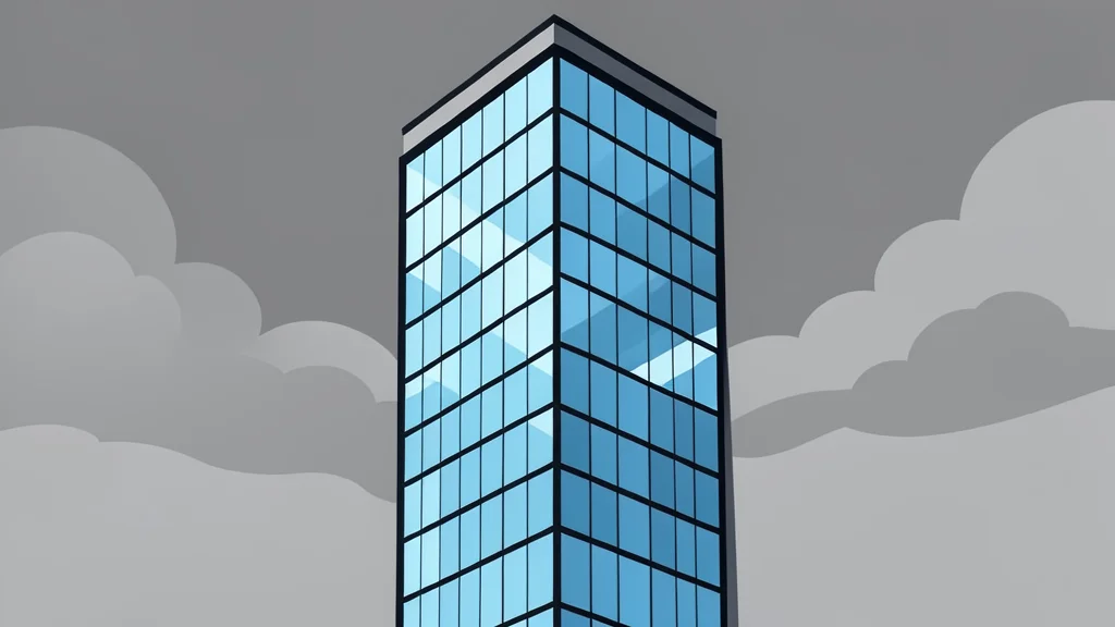 A modern glass skyscraper reflecting a cloudy sky