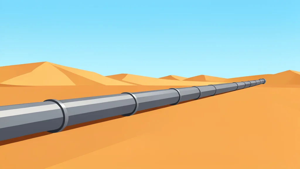 A long pipeline stretching across a desert landscape