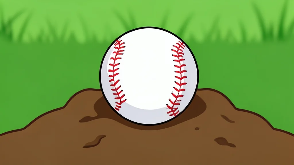 A red softball resting on a green grass field