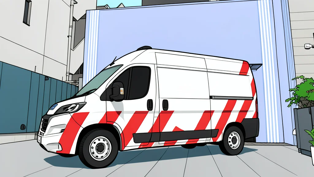 A stylized purple maintenance van with roof-mounted lightbars parked on a city street