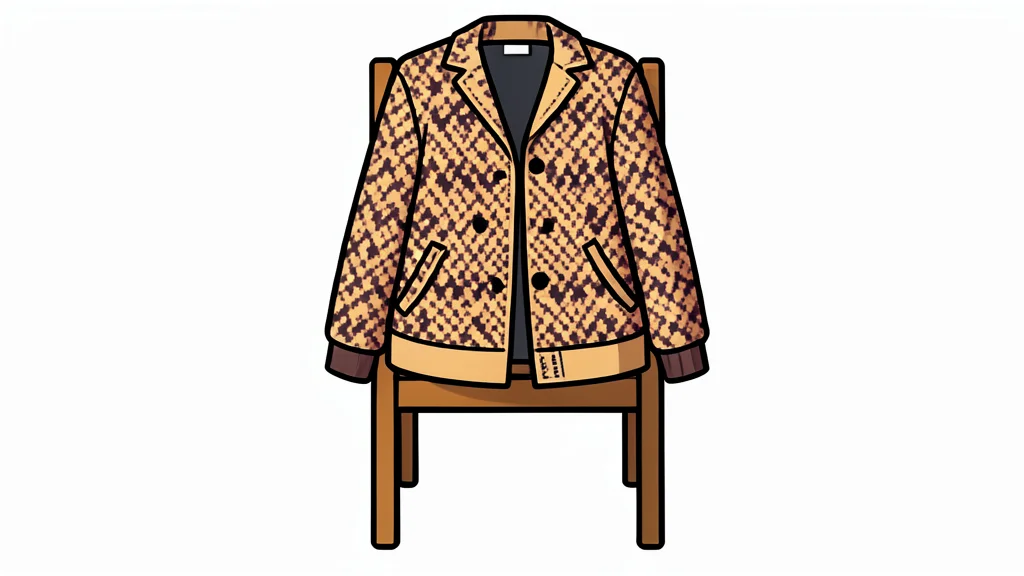 A traditional woven fabric jacket draped over a wooden chair