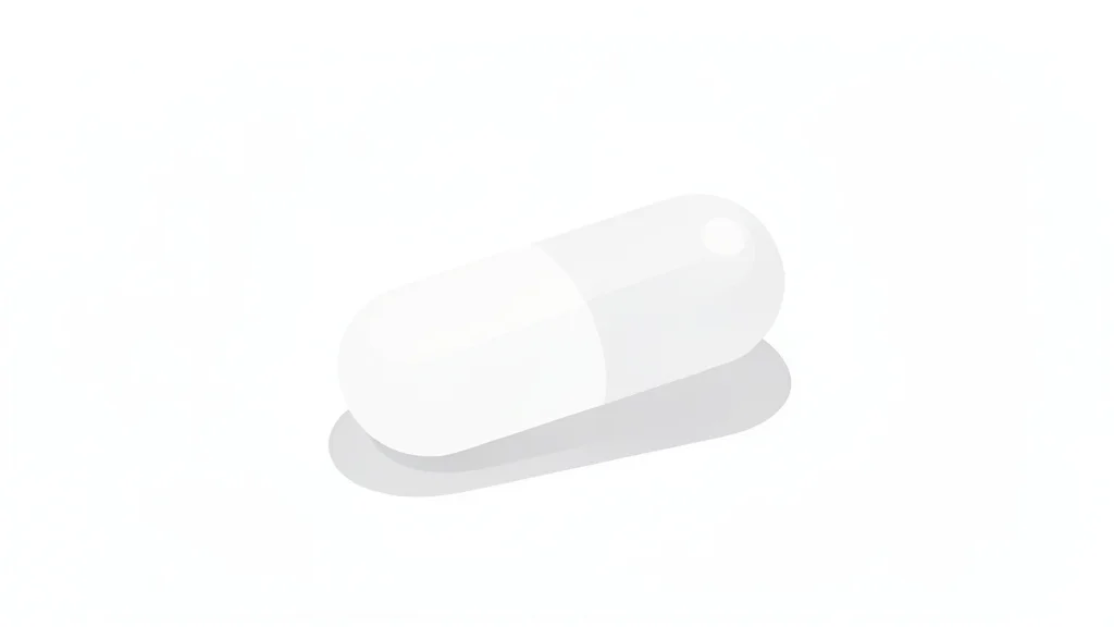 A white pill capsule resting on a clean, white laboratory surface