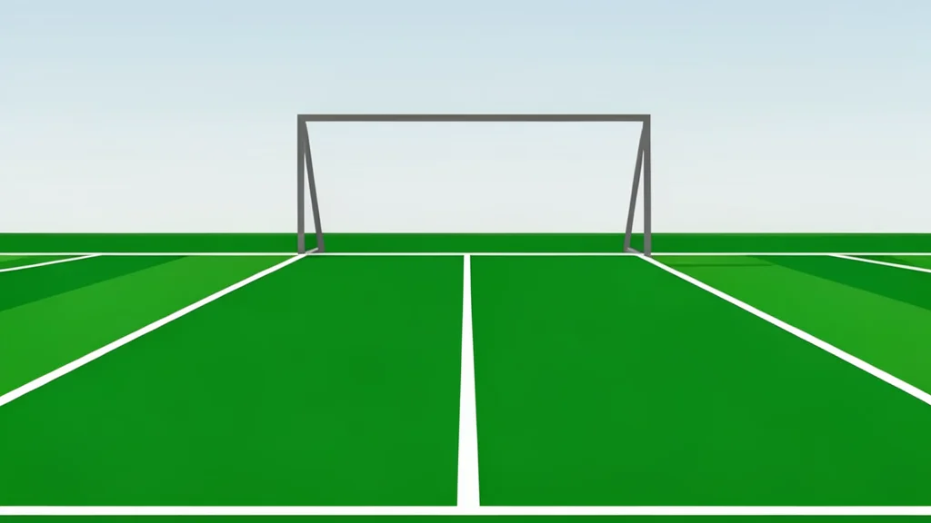 A vast green football field stretching toward the horizon with white yard lines and distant goalposts.