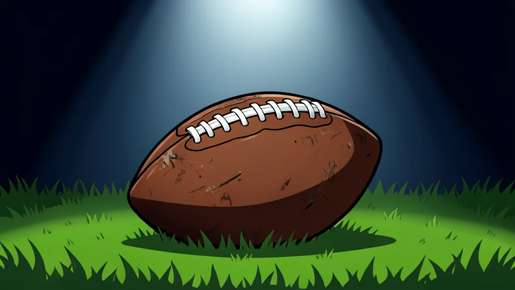 A green football field with white yard lines stretching into the distance under stadium lights