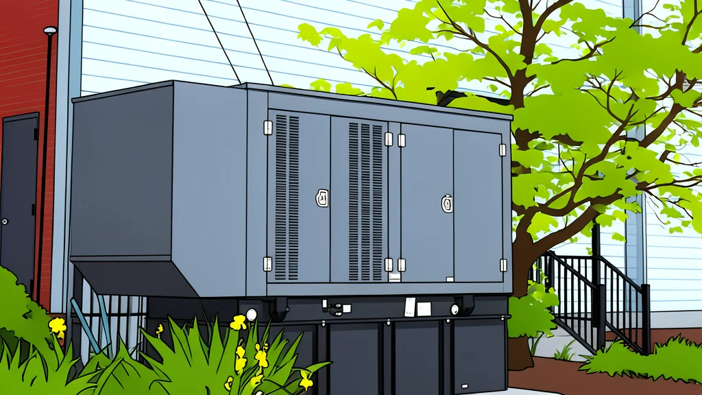 A large industrial diesel generator unit standing in an open field