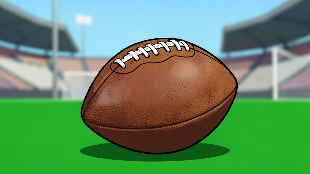 A flat-vector illustration of a green grass football field with white yard lines and distant goalposts under a clear sky.