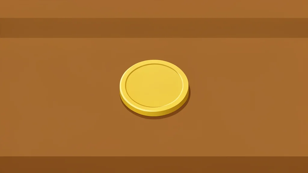 A single gold coin resting on a polished wooden desk surface