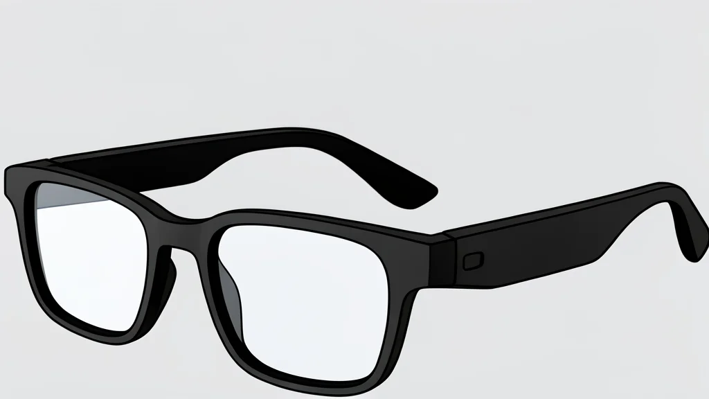 A pair of sleek, modern eyeglasses resting on a clean, minimalist surface