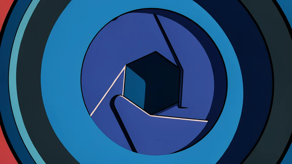 A close-up view of a circular camera lens aperture mechanism with adjustable blades