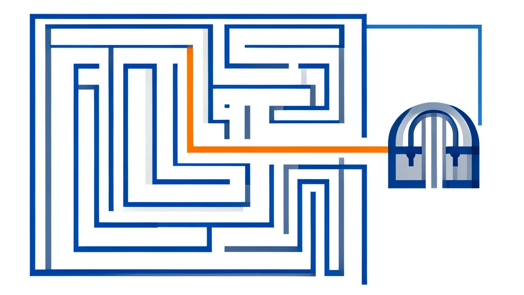 A digital maze with a single path leading to a locked gate