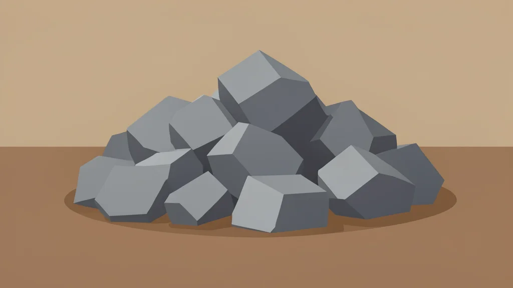 A pile of grey metallic ore chunks on a dusty ground