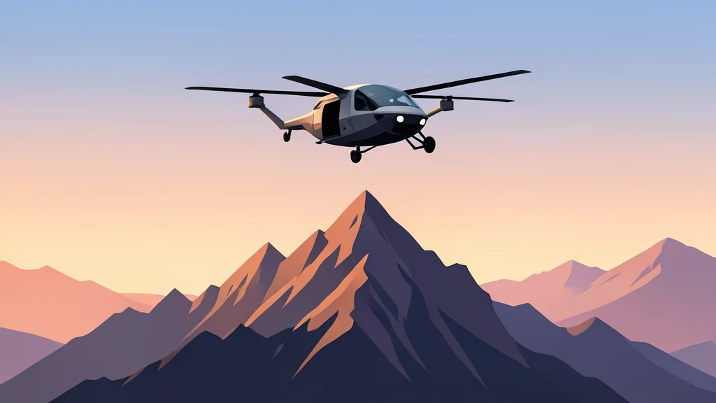 A sleek, unmanned aerial vehicle hovering silently above a rugged mountain ridge at dawn