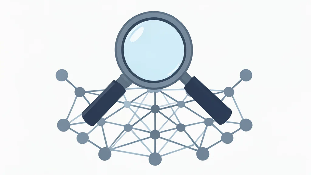 A magnifying glass hovering over a complex network of interconnected nodes